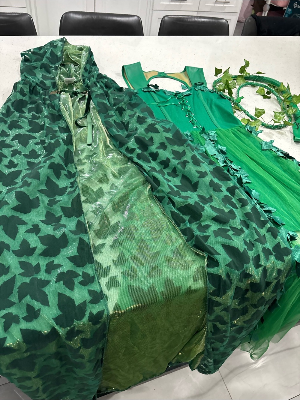 DC Green Leaf Fairy Costume Dress with Cape and Vine Headband